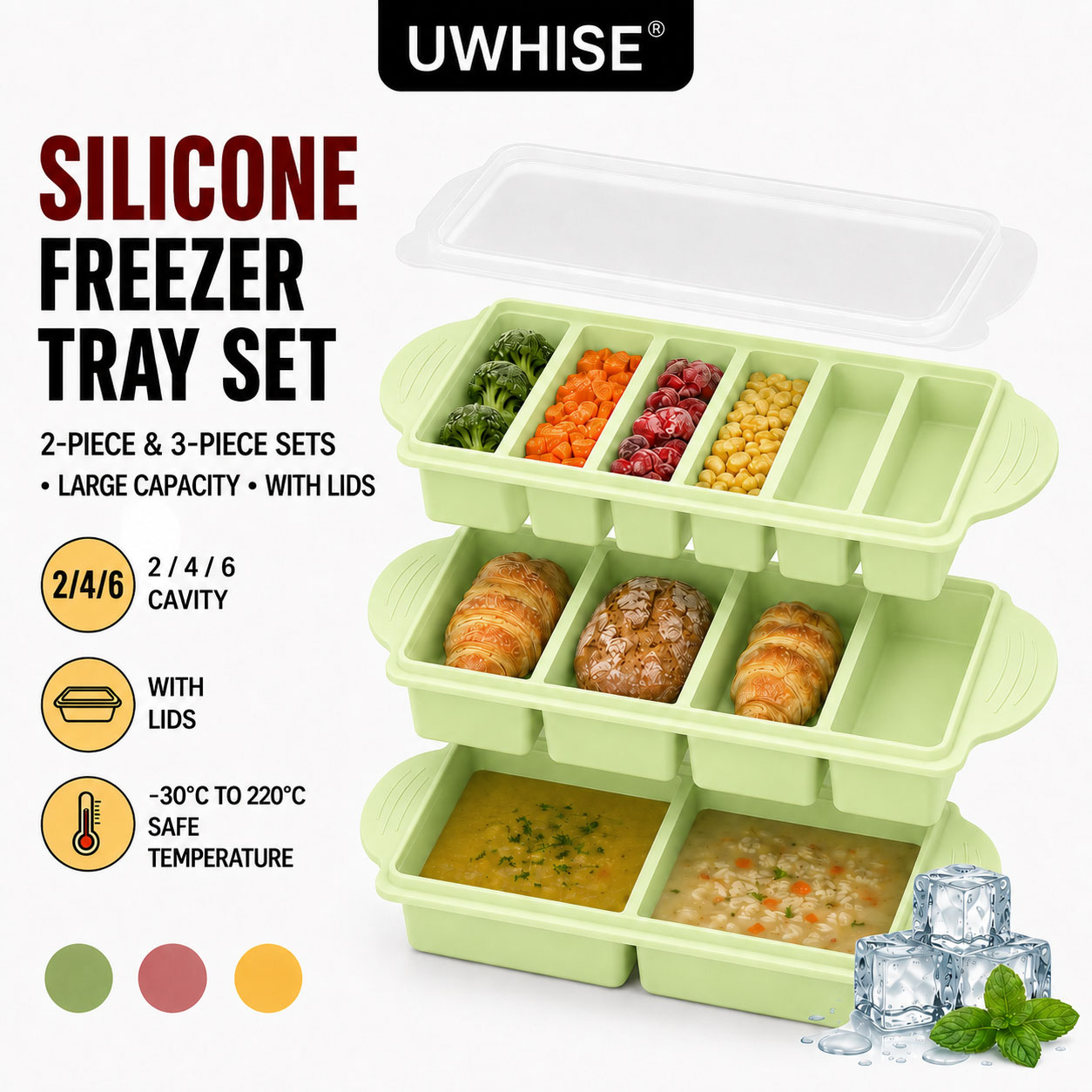 Meal Prep Menu - Uwhise 2/3 PACK Nampan Freezer Silikon